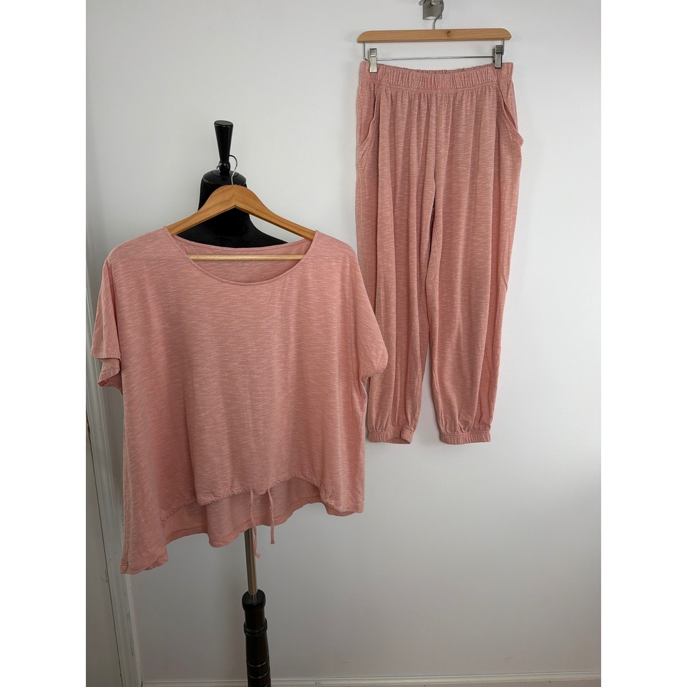 Garnet Hill Pajama Set Women M/XS Pink Slub Cotton Tencel Loungewear Co-ord